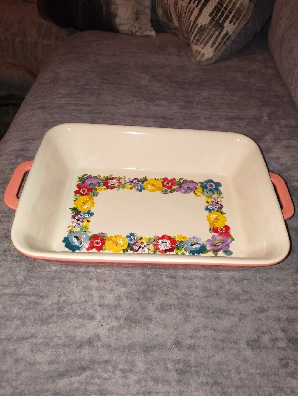 Floral Ceramic Baking Dish with Coral Handles Pioneer Woman